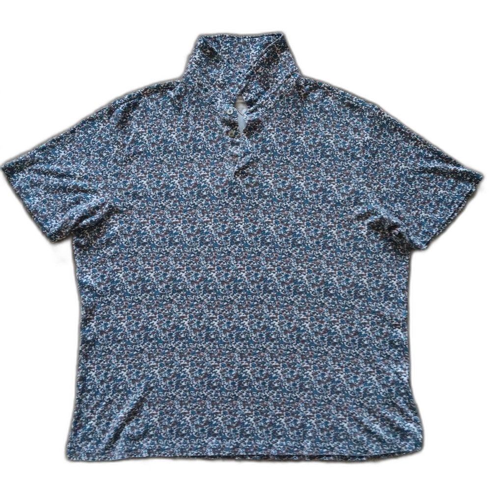 Brax Feel Good Shirt Mens 2XL Pima Cotton Floral Blue Short Sleeve Casual Party
